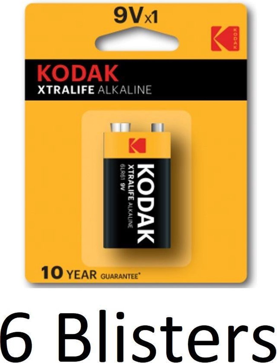 6 Stuks (6 Blisters a 1 st) Kodak XTRALIFE alkaline 9V