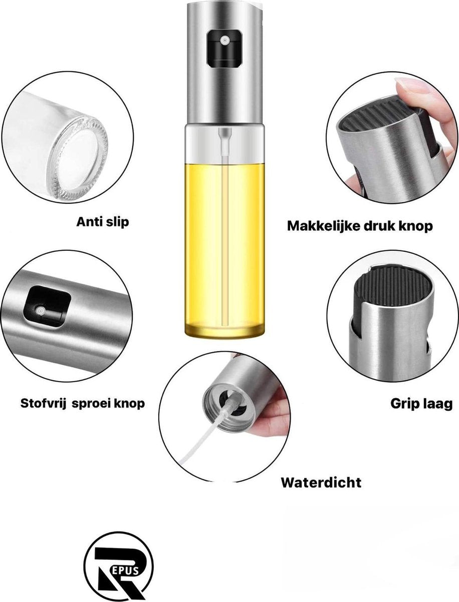 REPUS  Keuken Spray - Oliespuit – Olijfolie pomp - Oliespray| Keuken tool | Keukenaccessoires | REPUS RVS Olijfoliespray - Verstuiver - BBQ Sprayer|Cadeautip |Geschenktip | Oliespray | Keuken Musthave |Kitchen tool