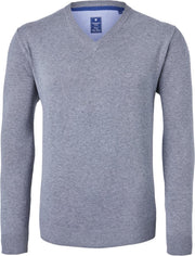 Redmond heren trui katoen - V-hals - grijs melange -  Maat: 4XL