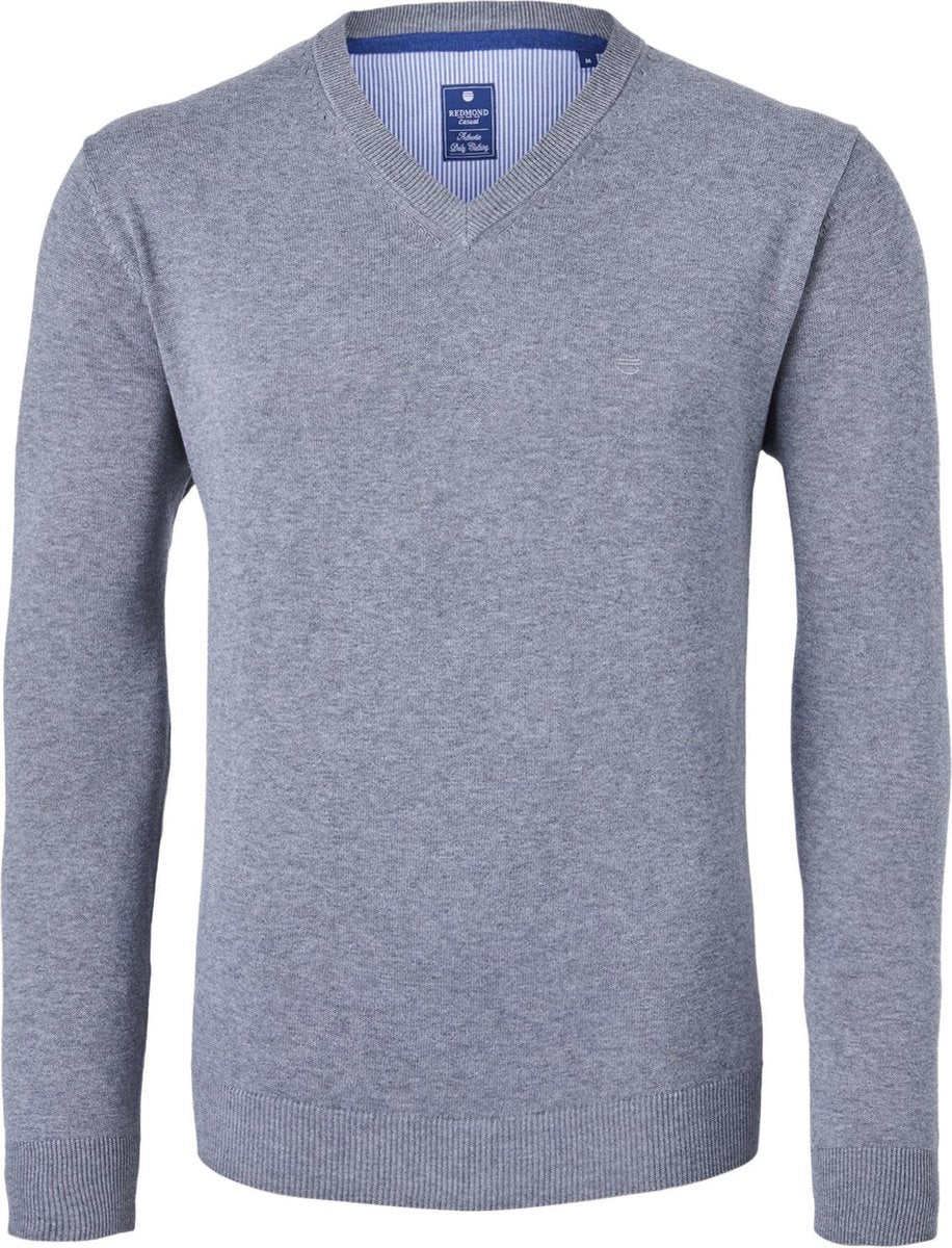 Redmond heren trui katoen - V-hals - grijs melange -  Maat: 4XL