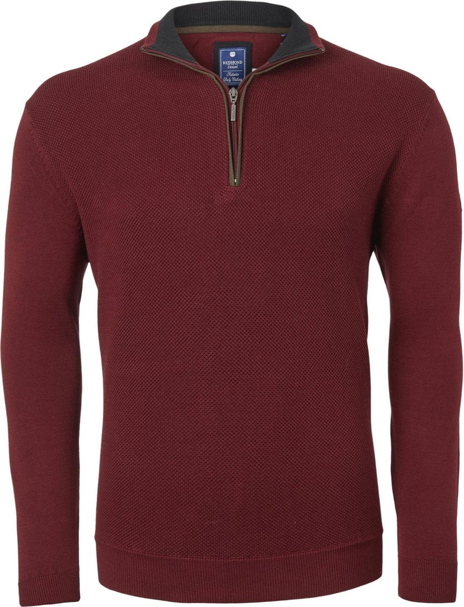 Redmond heren trui katoen - schipperstrui met rits - warm rood -  Maat M