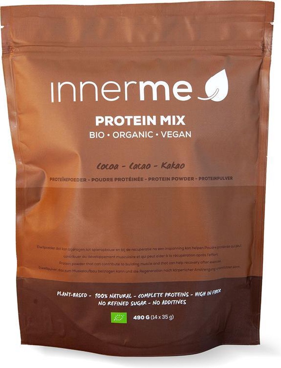 Protein Mix 'Cacao' (490g) - bio & vegan - compleet plantaardig proteine poeder - 20g eiwitten/portie - vezelrijk - licht verteerbaar