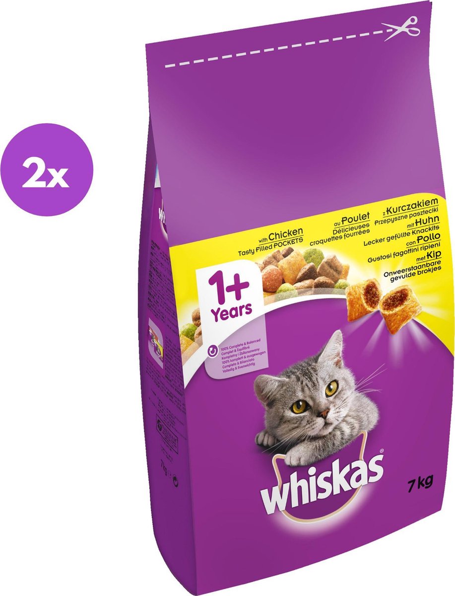 Whiskas 7kg droge katten voeding kip - duo pack - 14kg