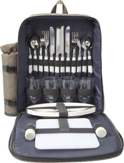 Lupine Picknick Rugzak - Picknickmand 4 personen Grote Picknicktas Afneembare Fleskoeler met Snijplank en Peper en Zout stel