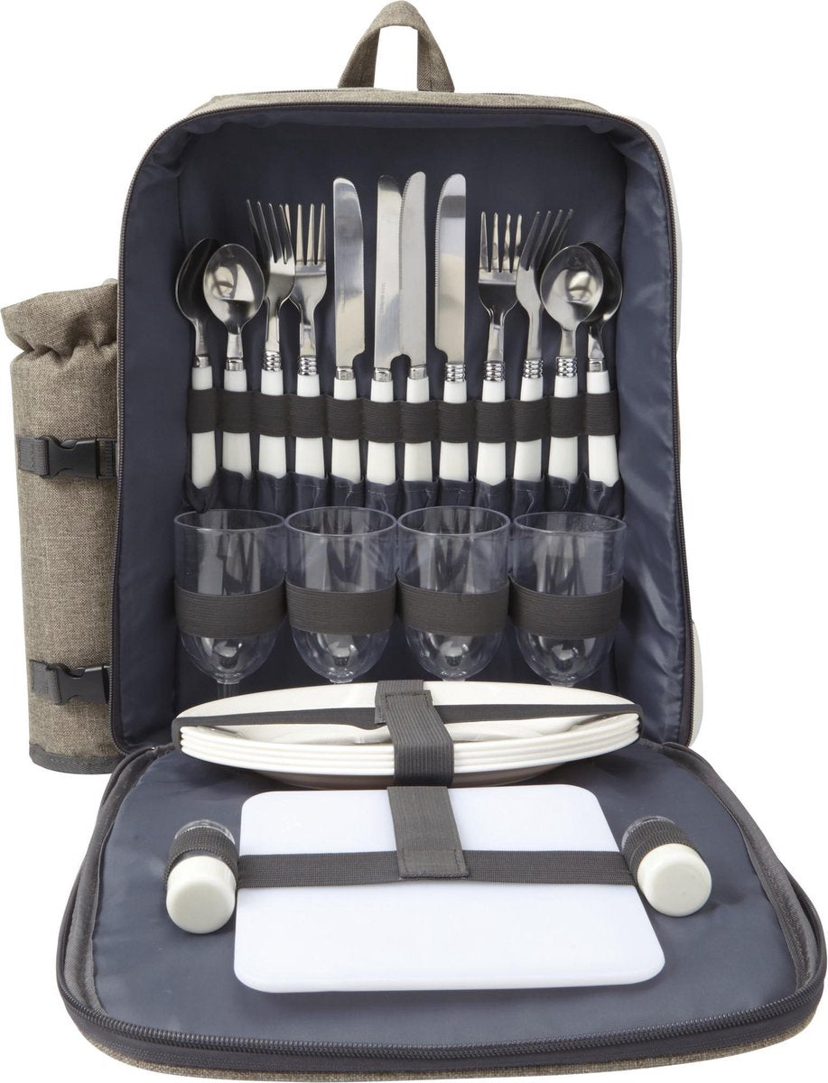 Lupine Picknick Rugzak - Picknickmand 4 personen Grote Picknicktas Afneembare Fleskoeler met Snijplank en Peper en Zout stel