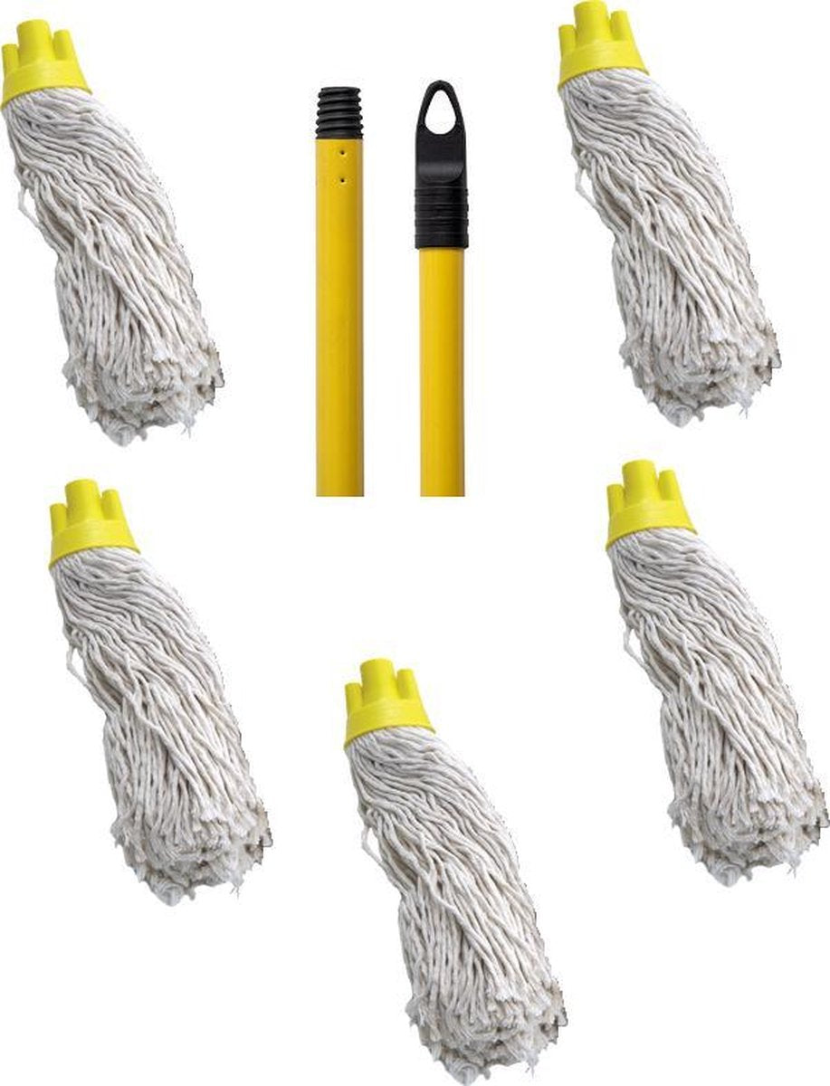 Maus spaanse mop met steel geel - 5 dweilen met 1 dweilstok