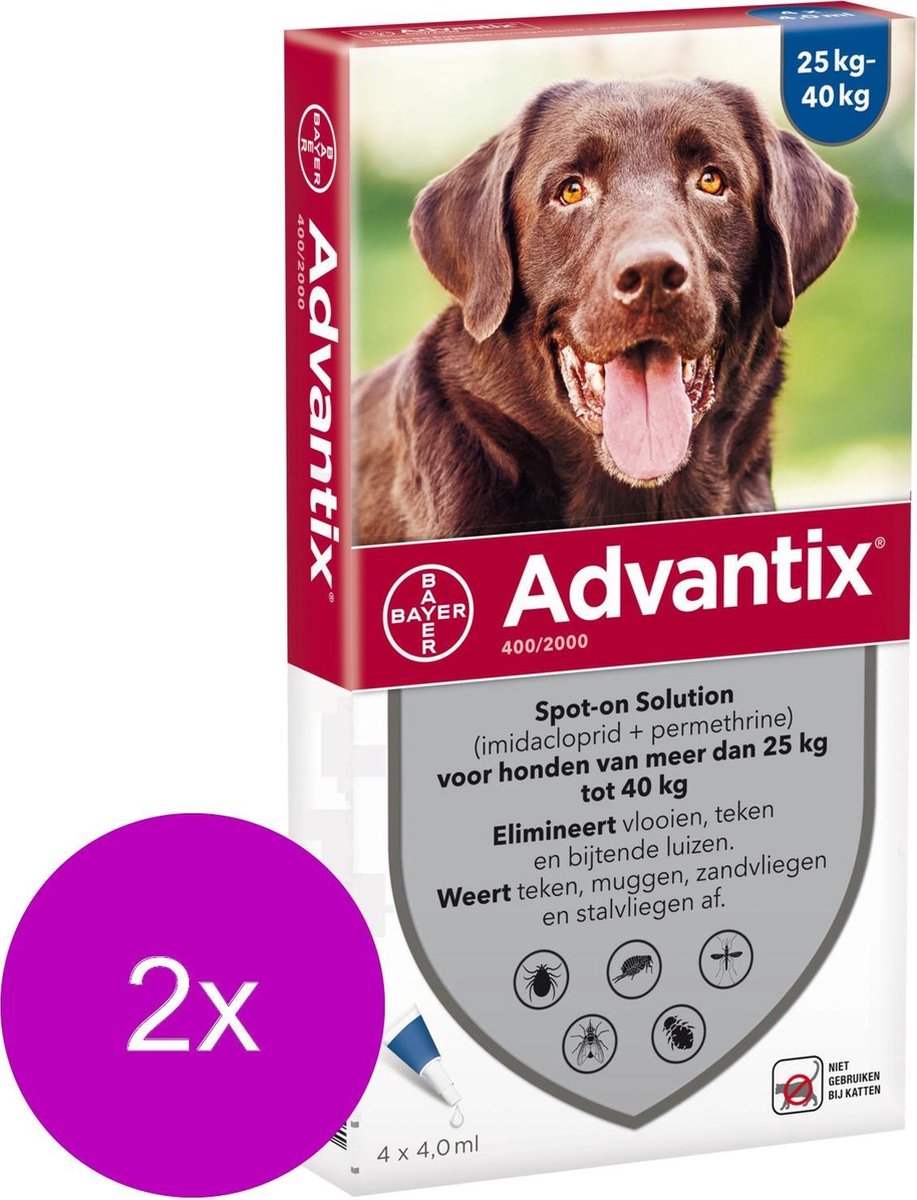 Bayer Advantix Vlooien & Teken Pipetten - Hond 25 tot 40kg - 2 x 4 stuks