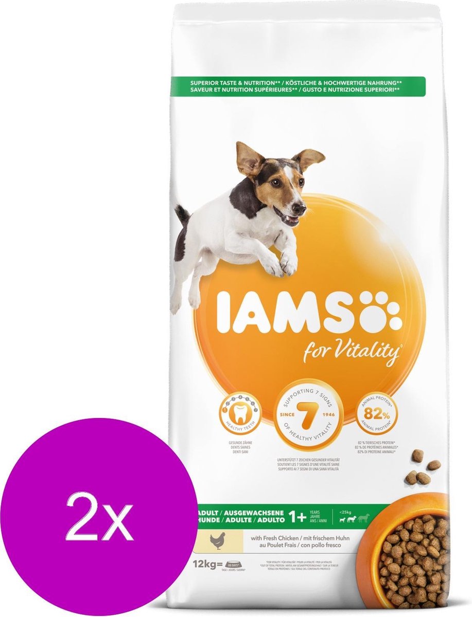 Iams Dog Adult Small/Medium - Hondenvoer - 2 x Kip 12 kg 1 - 7 Jaar