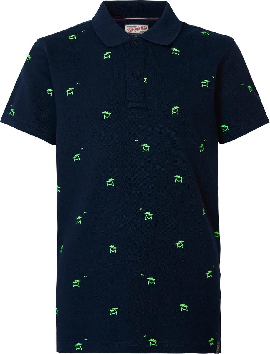 Petrol Industries - Jongens Polo met palmboomprint - Donker blauw - Maat 128