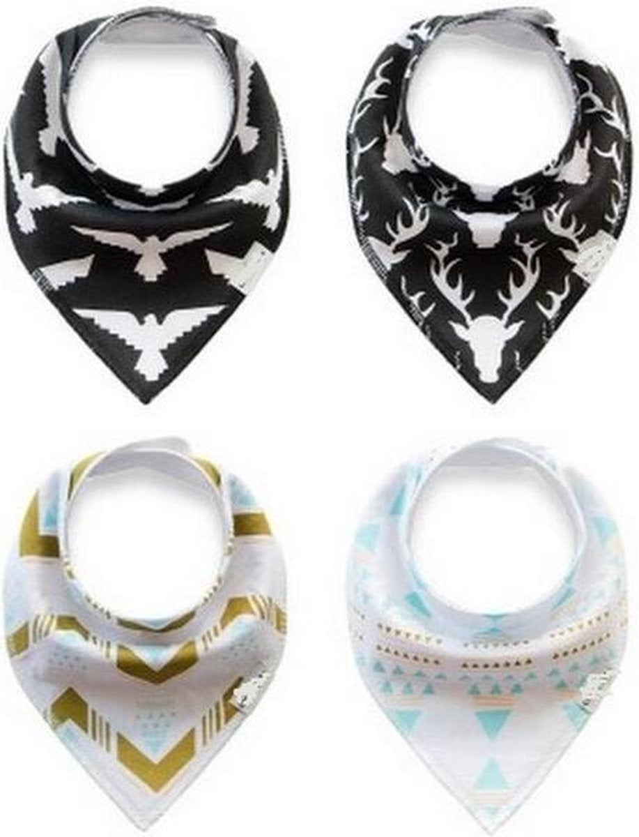 JillyBee - Slab - Slabbetje - Slabber - Bandana - 4pack - Hert - Driehoek - Vogel