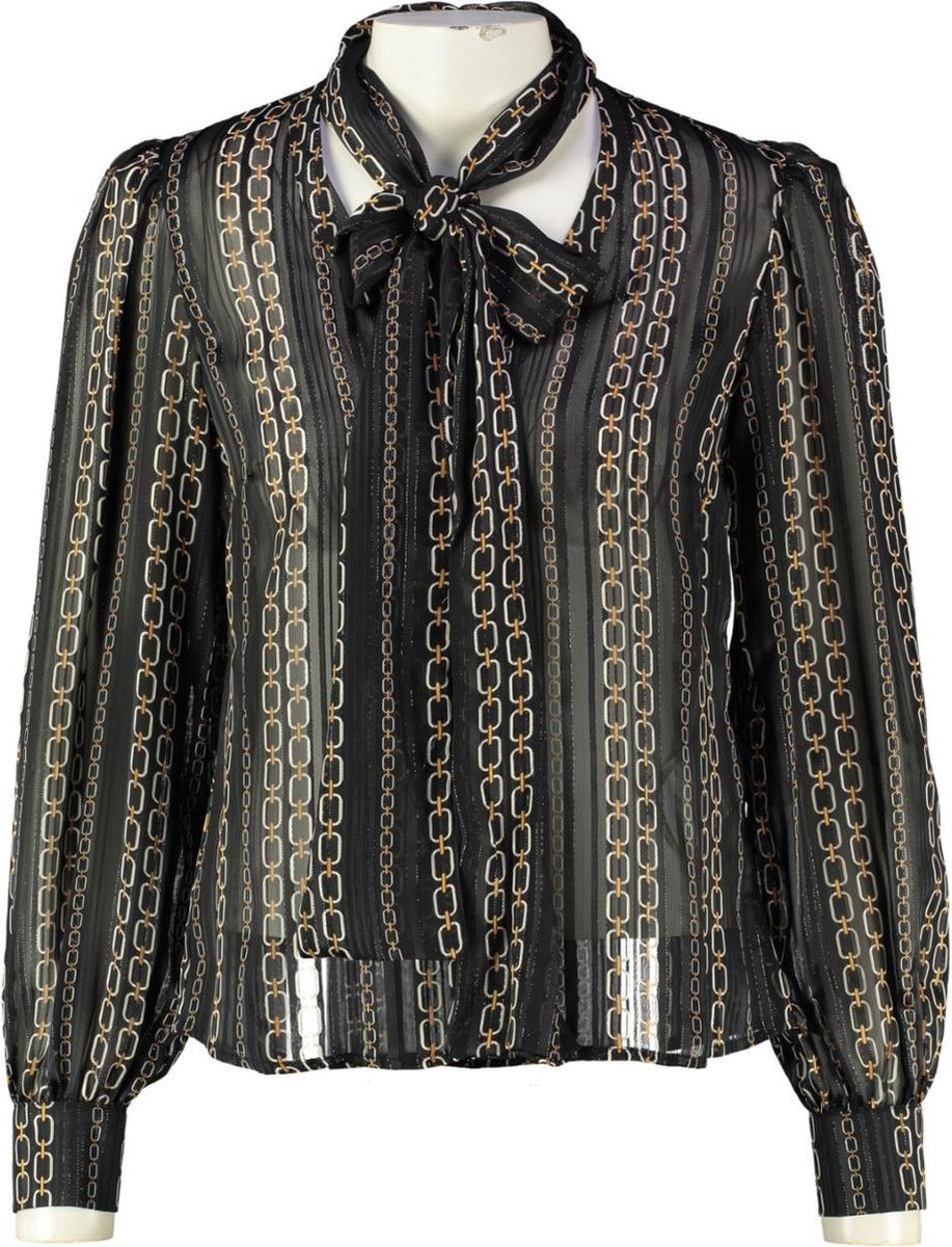 Morgan semi transparante blouse met pofmouwen en glitterdraad - valt kleiner - Maat 40