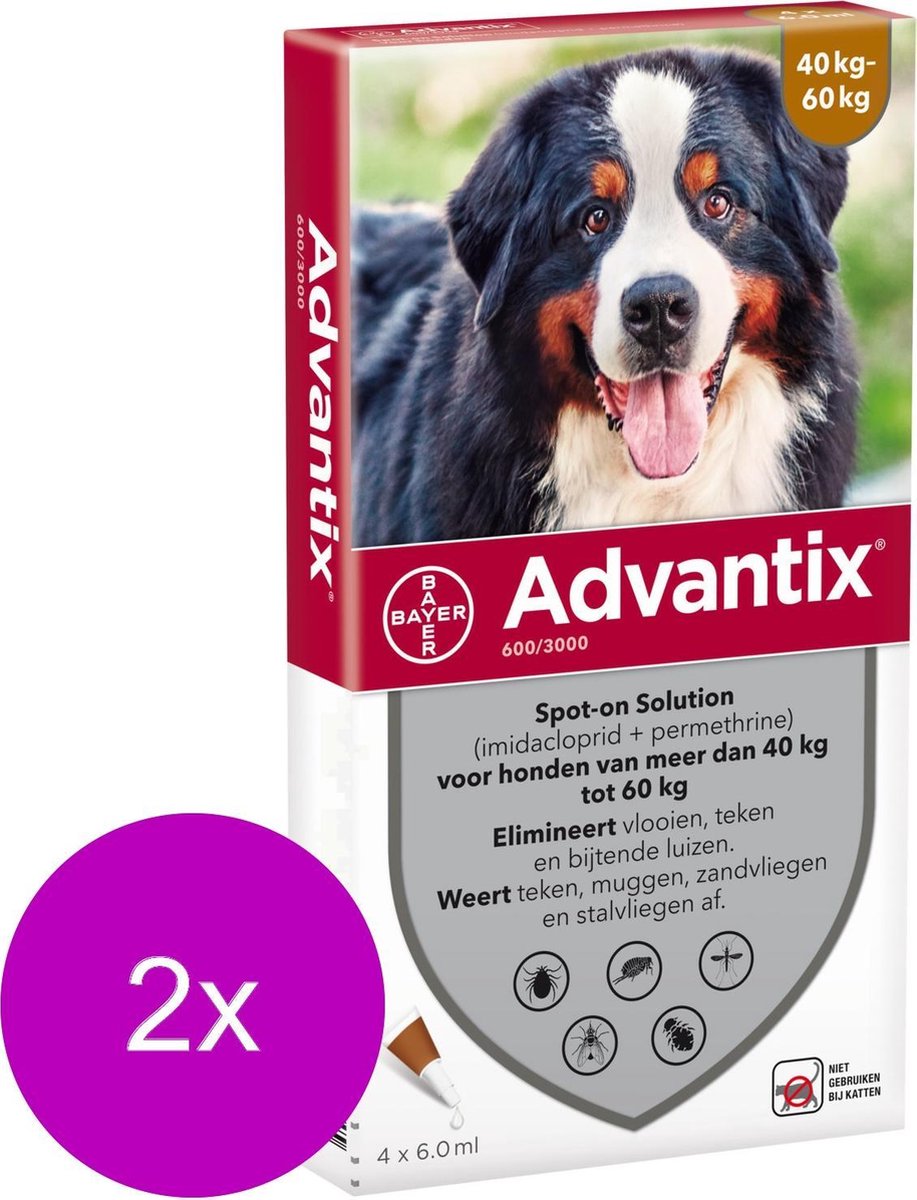 Bayer Advantix Vlooien & Teken Pipetten - Hond 40 tot 60kg - 2 x 4 stuks