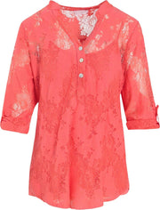 Cassis - Blouse in opengewerkte kant - Koraal