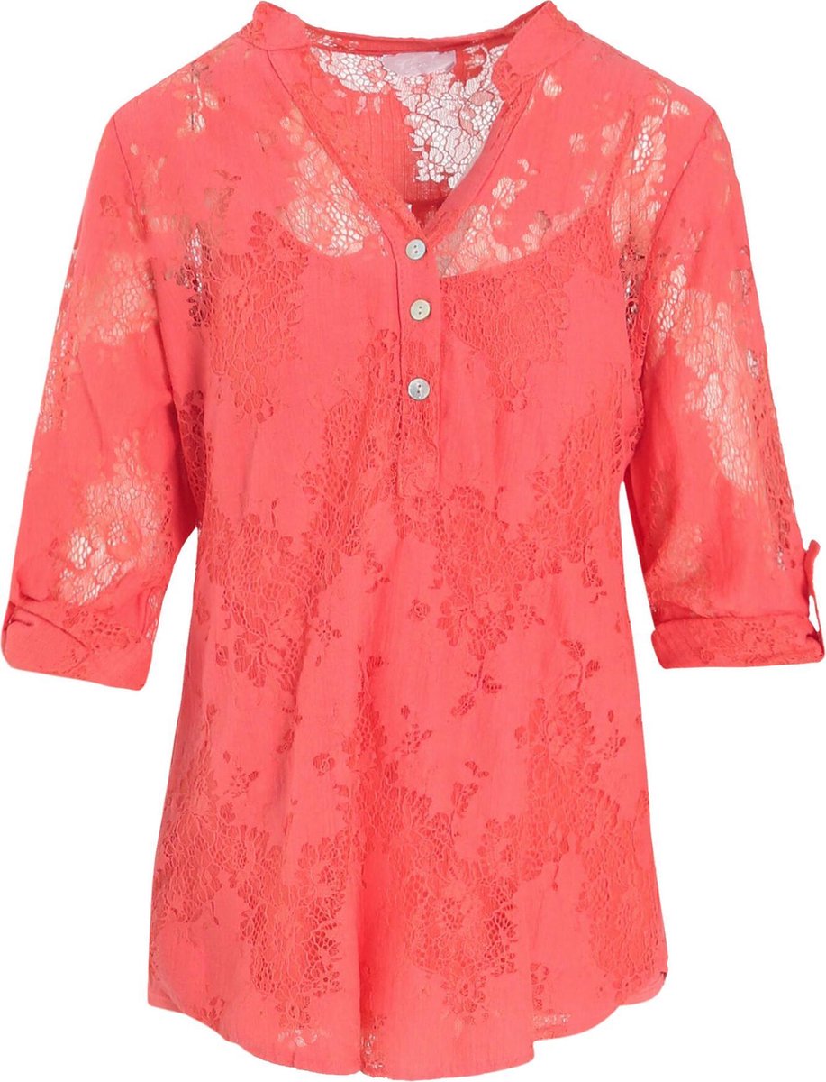Cassis - Blouse in opengewerkte kant - Koraal
