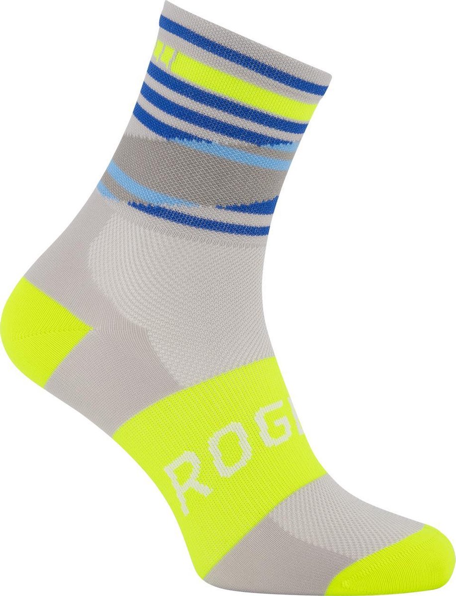 Rogelli Wielersok Stripe Grijs/Fluor-Geel 36-39