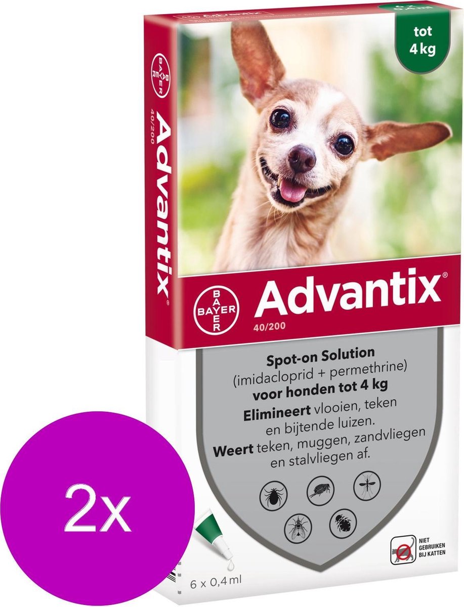 Bayer Advantix Vlooien & Teken Pipetten - Hond tot 4kg - 2 x 6 stuks
