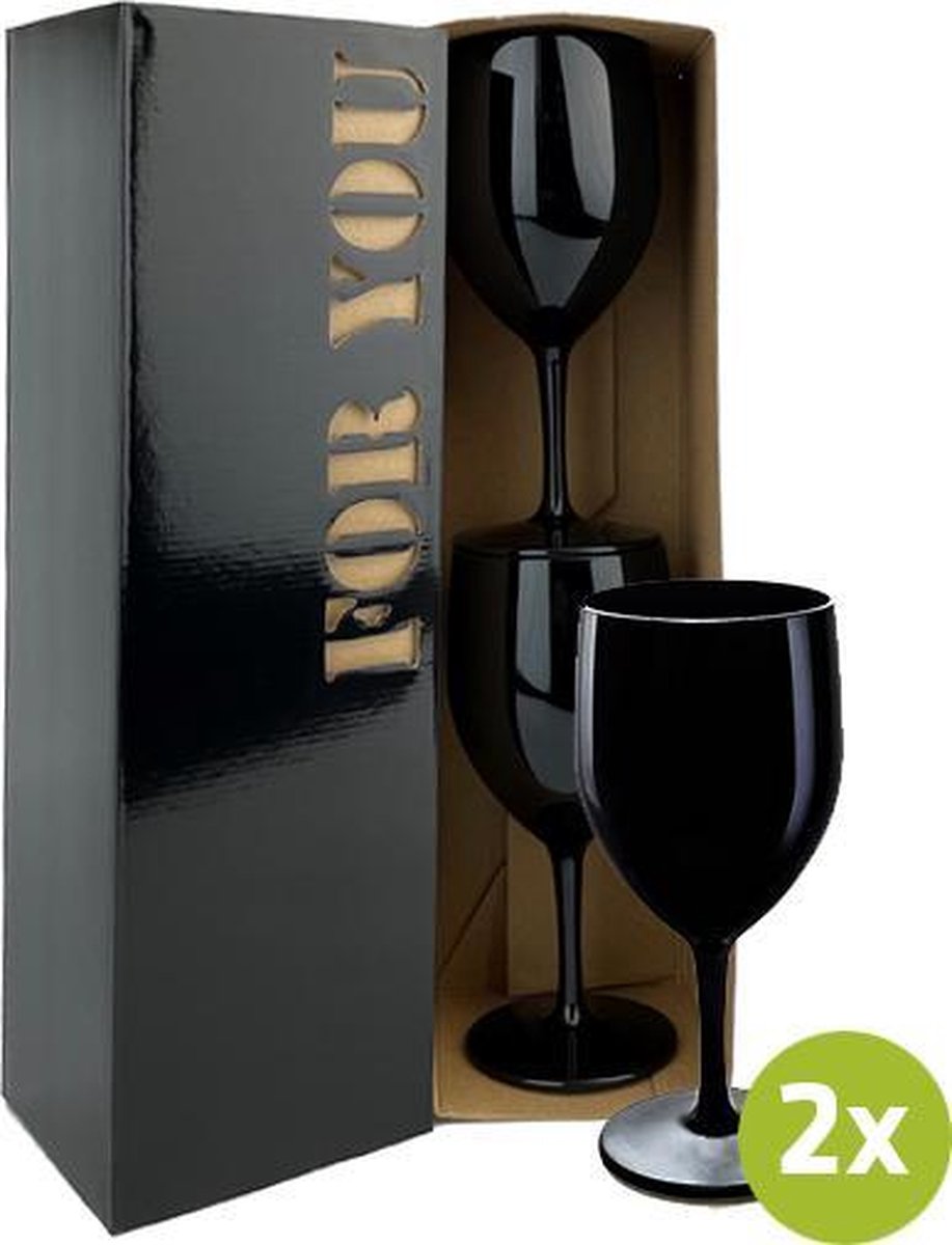 2x Wijnglas Lissabon zwart 27cl cadeauset | Onbreekbare kunststof / plastic drinkglazen