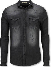 Enos Denim Overhemd - Slim Fit Lange Mouwen Heren - Washed - Grijs - Maten: M