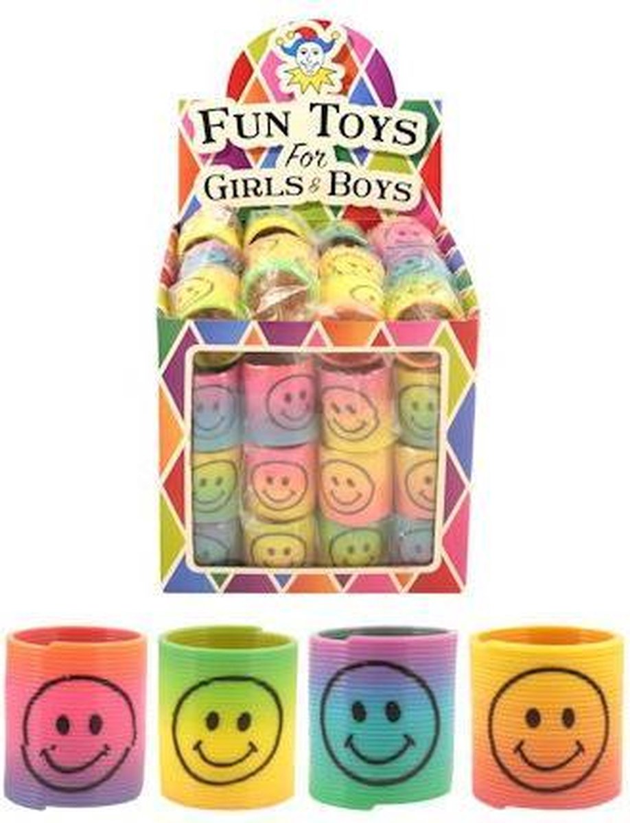Uitdeelcadeautjes - Mini Smiley Spiralen Ø3.5 Cm in Traktatiebox (60 Stuks)