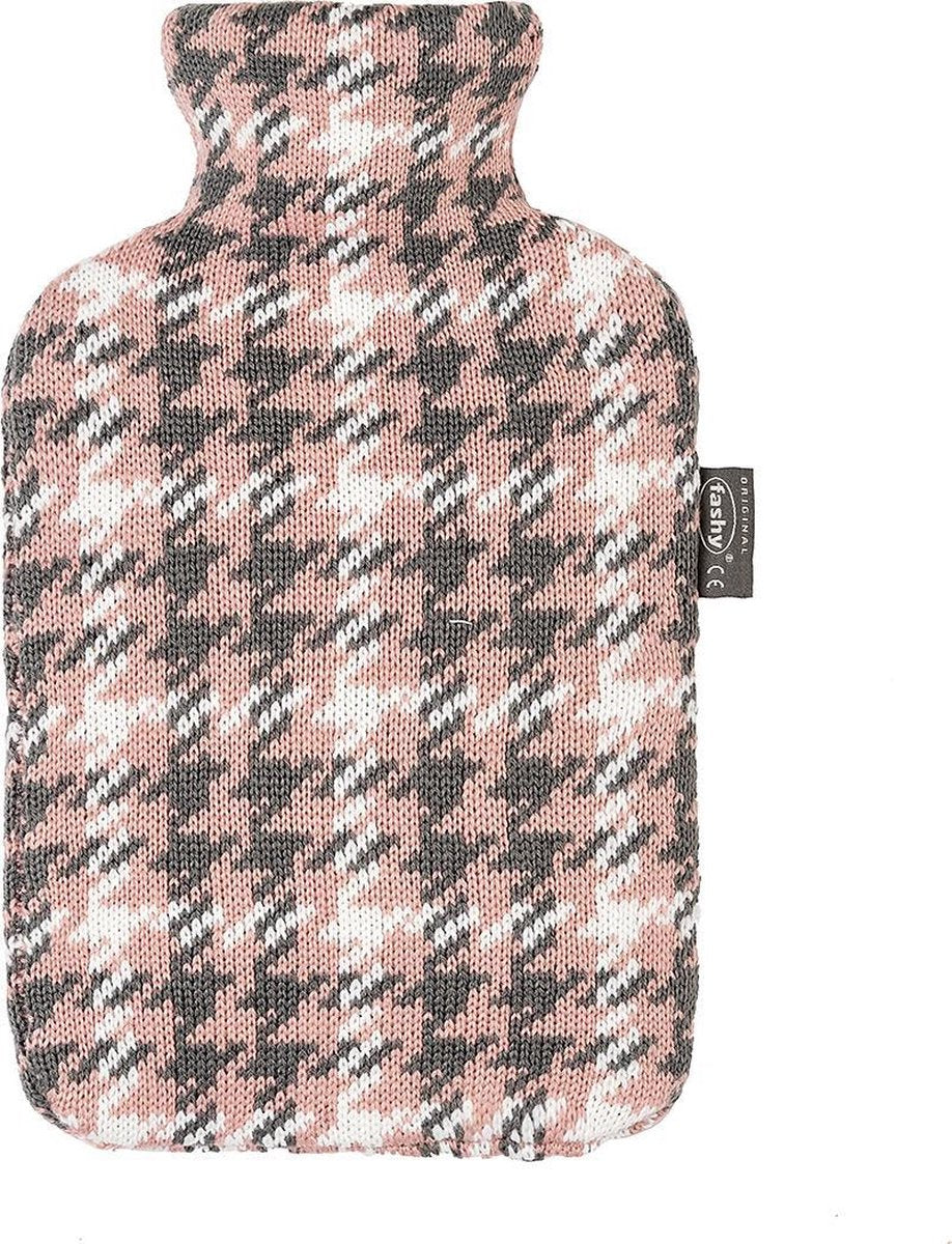 Pied de Poule Grijs Roze Warmwaterkruik