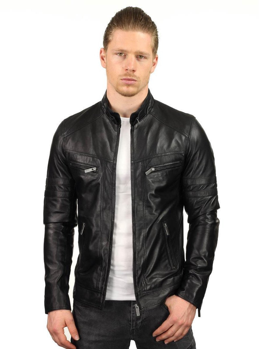 Versano Dallas Leren Heren Bikerjack Heren Jack L - Zwart
