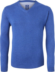 Redmond heren trui katoen - V-hals - jeans-blauw -  Maat M