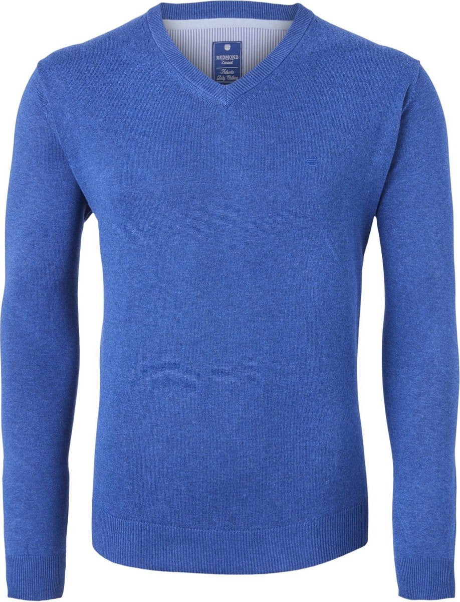 Redmond heren trui katoen - V-hals - jeans-blauw -  Maat M
