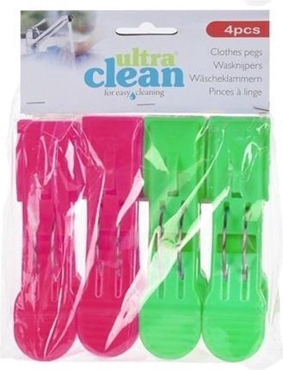 4x Roze en groene handdoek knijpers 13cm