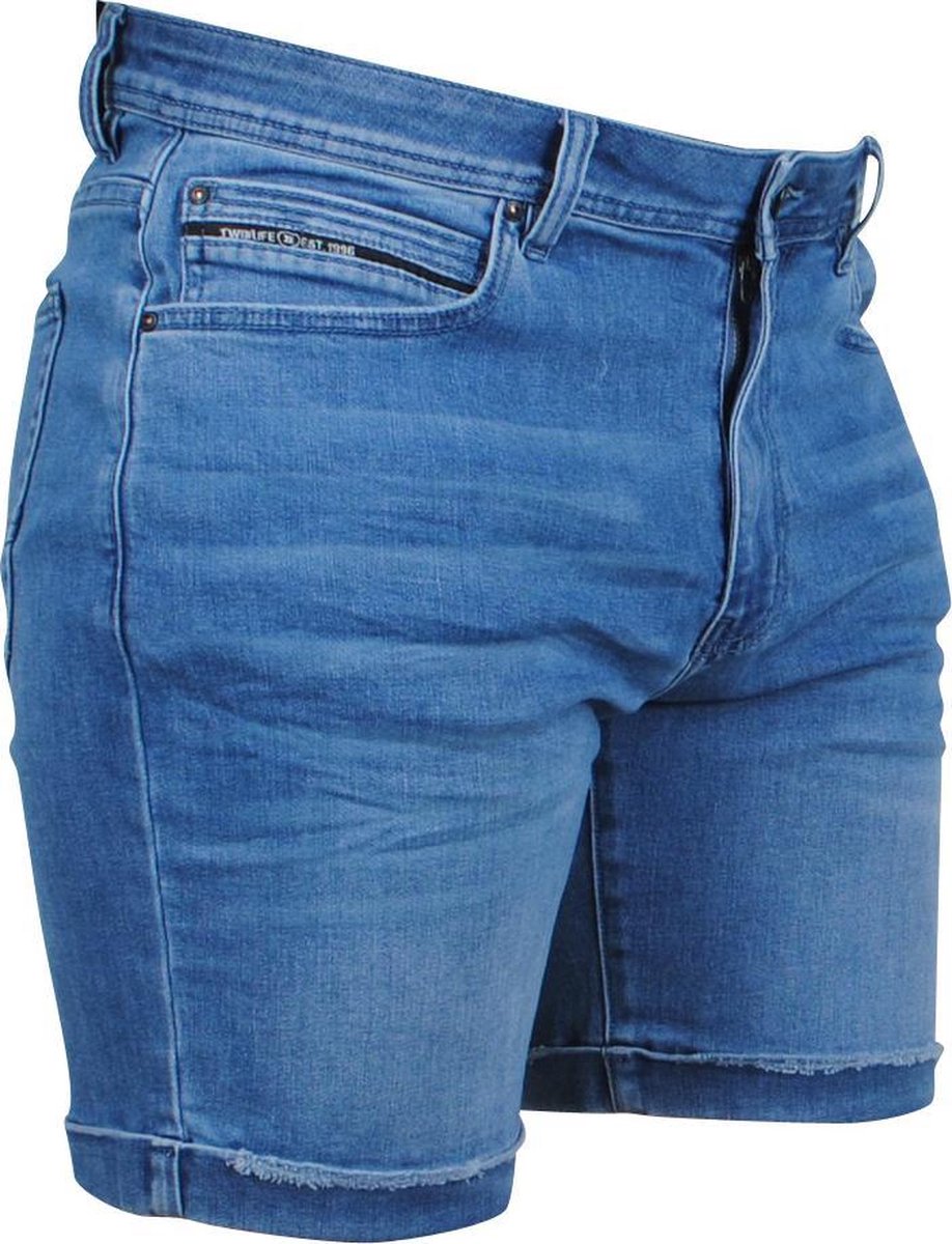 Twinlife - Heren Short - Denim - Stretch - Mid Used Blue