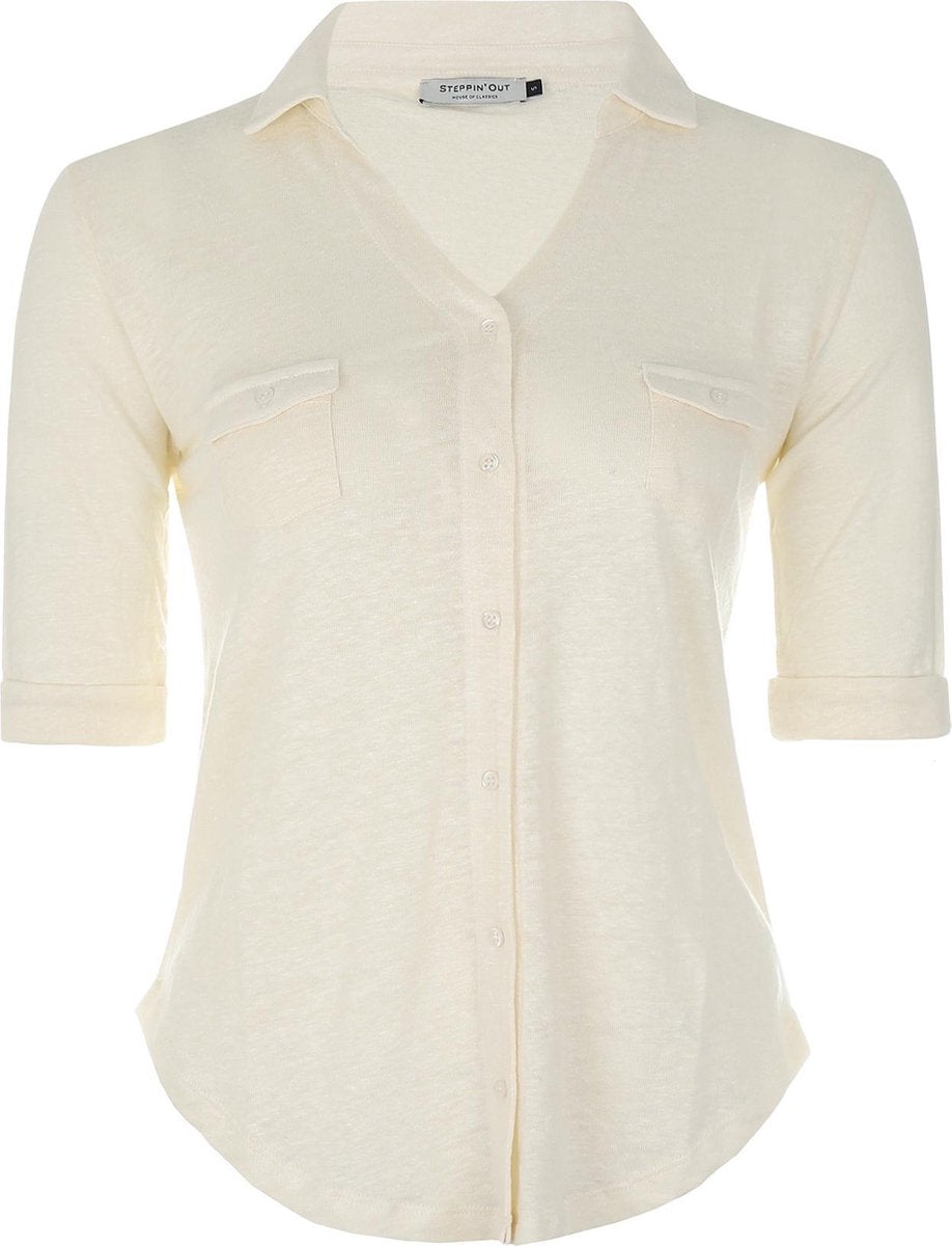 Steppin' Out Vrouwen Polo shirt S/S Wit Linnen Maat: M