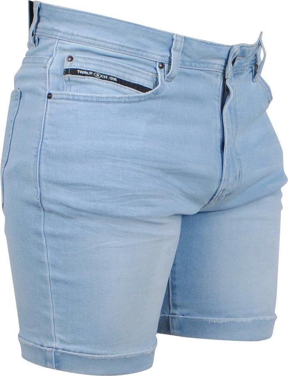Twinlife - Heren Short - Denim - Stretch - Bleached Bleu