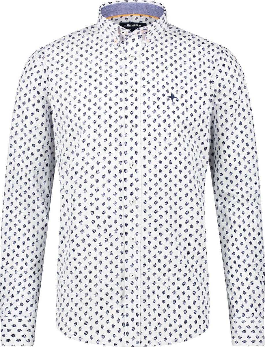 Haze&Finn Overhemd Print Wit/Navy (MC15-0110-41 - White-Navyleaves)