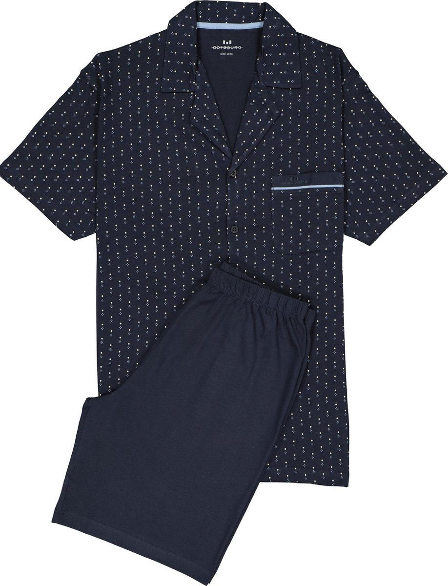 Gotzburg heren shortama met knopen - blauw met lichtblauw en wit dessin -  Maat: S