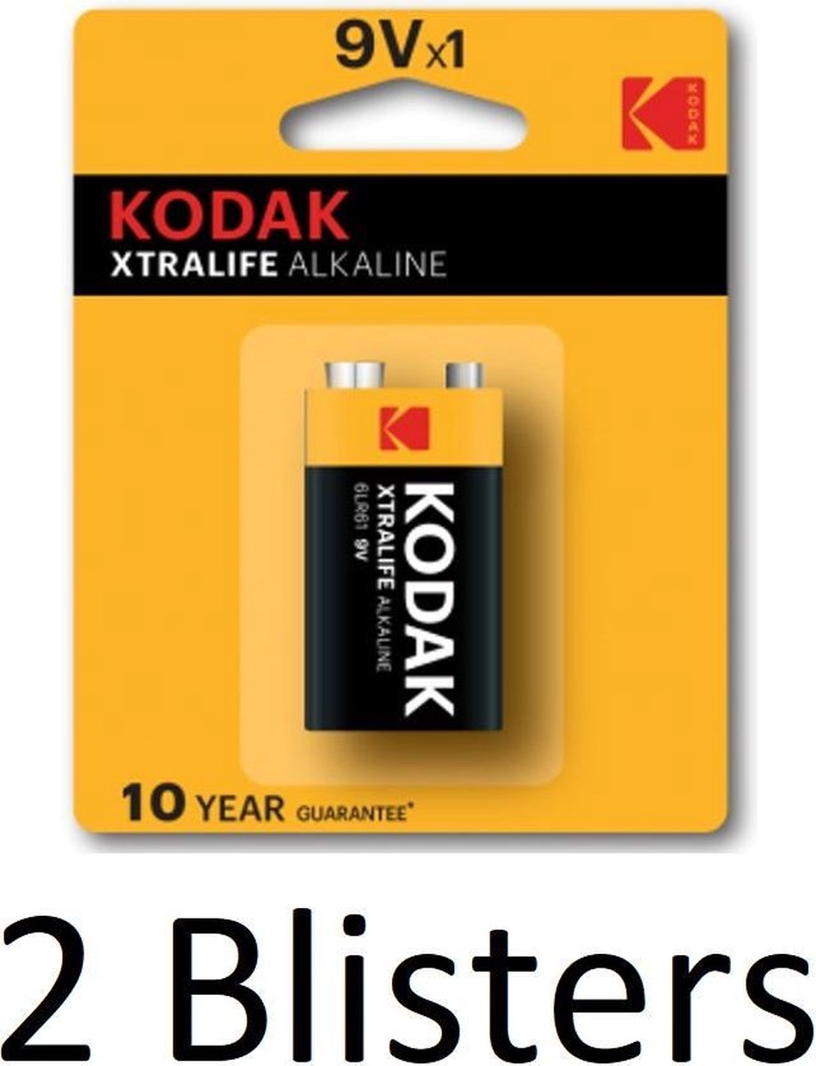 2 Stuks (2 Blisters a 1 st) Kodak XTRALIFE alkaline 9V