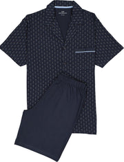 Gotzburg heren shortama met knopen - blauw met lichtblauw en wit dessin -  Maat: 3XL