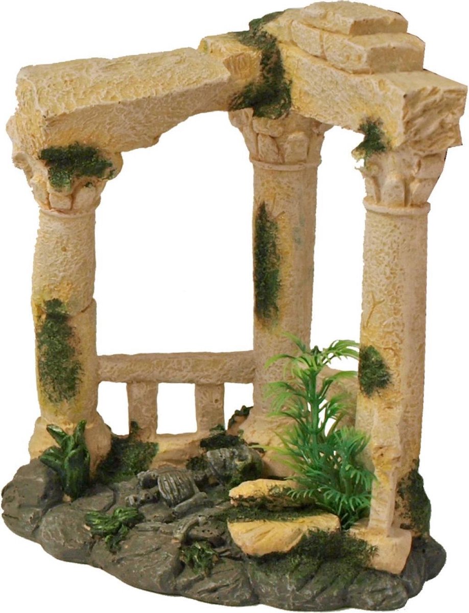 Romeinse ruine 3 zuilen beige 19x14 cm