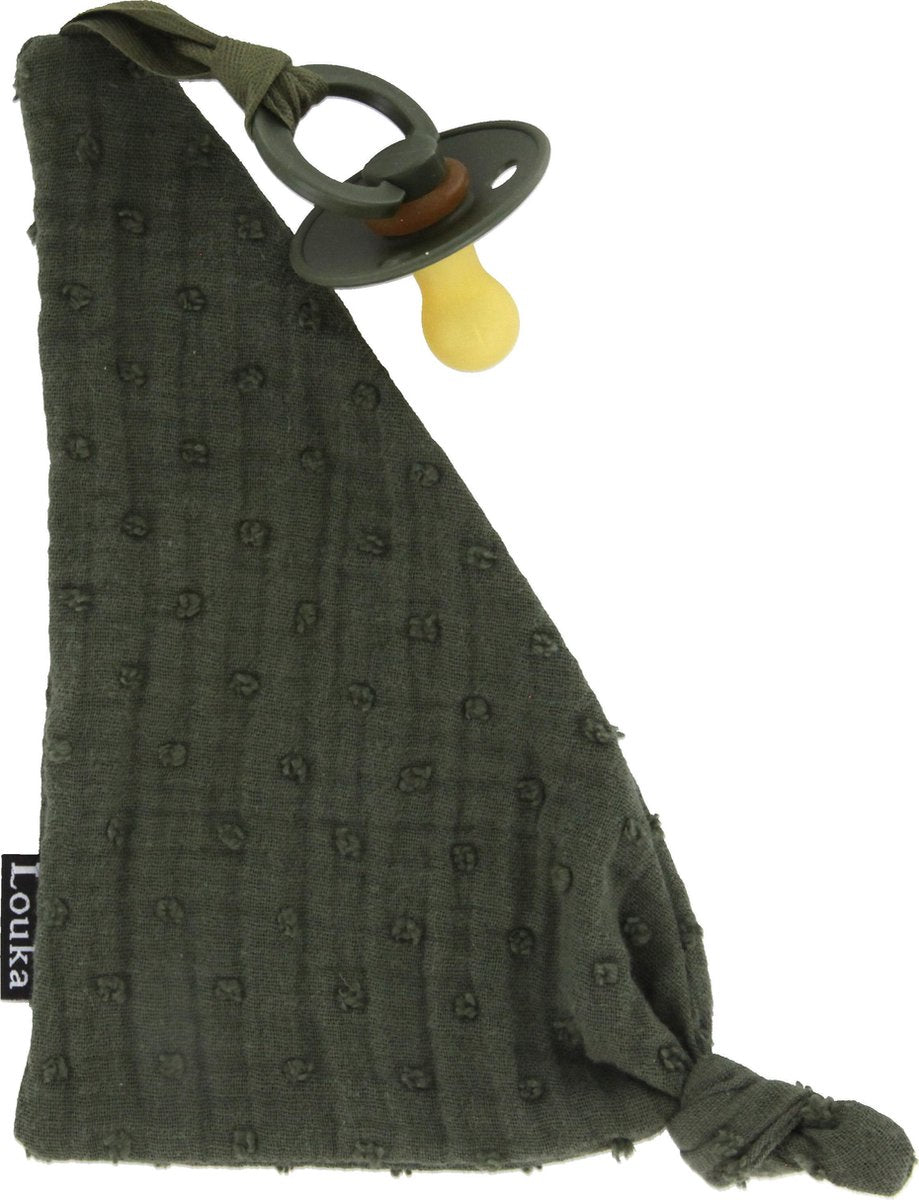 Louka speendoekje driehoek broderie legergroen - jongen - meisje - groen - hydrofiel katoen - speenknuffel - excl. bibs speen