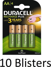 40 Stuks (10 Blisters a 4 st) Duracell AA Oplaadbare Batterijen - 1.300 mAh