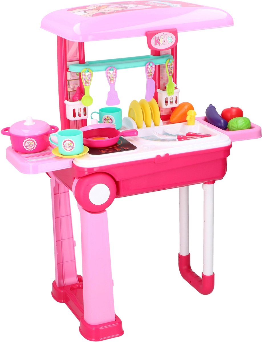 Eddy Toys - 2-in-1 speelkeuken en trolley - met licht en geluid - diverse accessoires