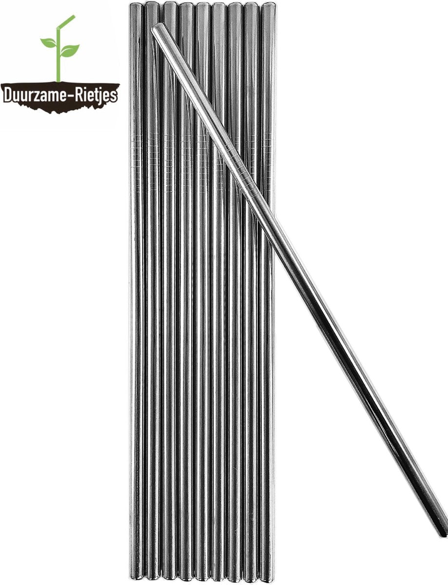 Roestvrijstalen Rietjes  Zilver | 8 st. Recht | RVS Rietjes | Herbruikbare Rietjes | Metalen Rietjes | Plastic Vervanger | Duurzame Rietjes | Incl. Schoonmaakborstels | Zilveren rietjes