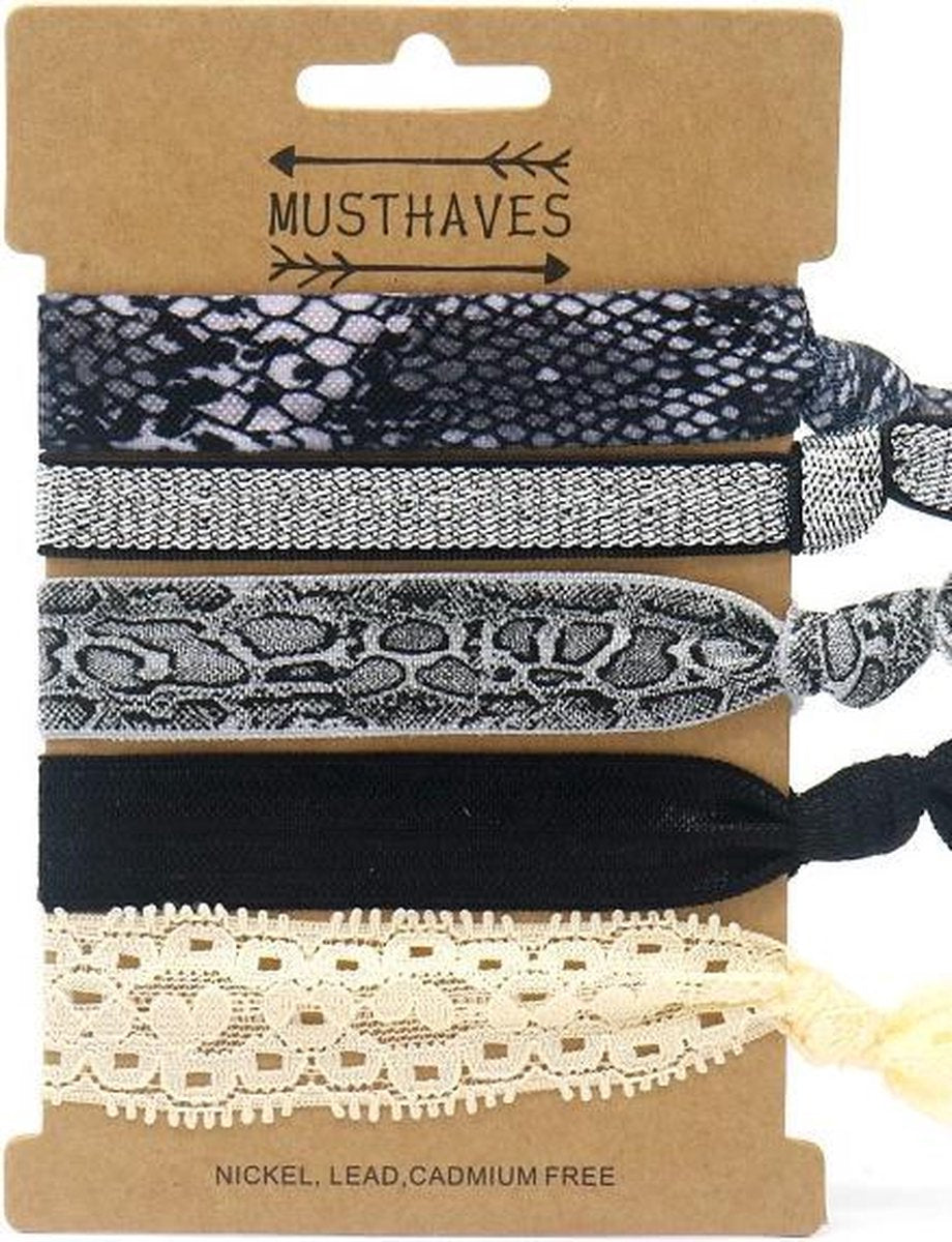 Hair Tie Haarelastiek Dieren Print Zwart Glitter Grijs
