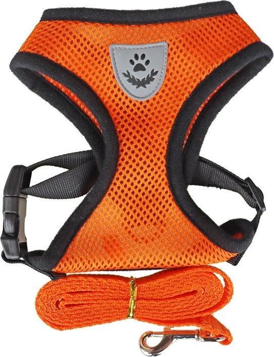Hondenharnas-kattenharnas-Hondentuig- hondentuigjes kleine hond-Kattenharnas-kattentuigje -kattentuigje met looplijn-maat -Oranje L