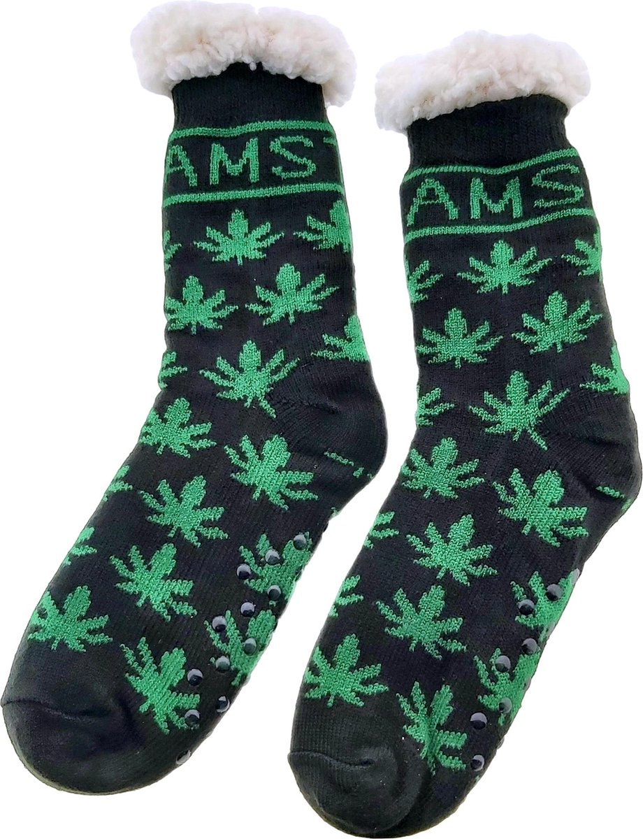1 paar Wiet Comfort Warme Premium Thermo sokken- One Size - Antislip Dikke Sokken Mannen en Dames - Noorse sokken - Cannabis sokken - Wietsokken - Gevoerde Wintersokken - Huissokken - Dikke Sokken - Wiet sokken - Warme Sokken - Amsterdam - Slofsokken