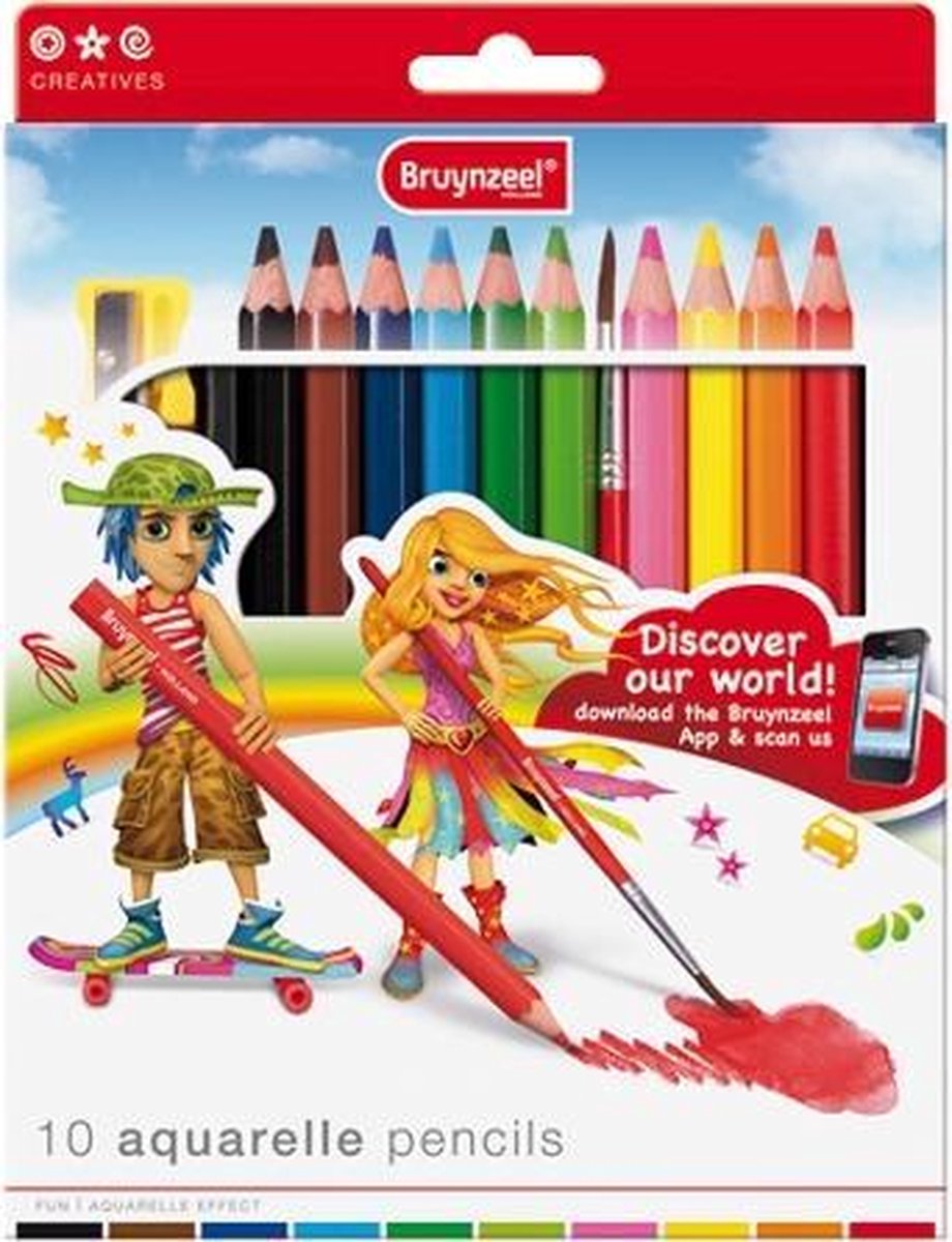BRUYNZEEL Inspiring Young set 10 aquarelpotloden met slijper en penseel