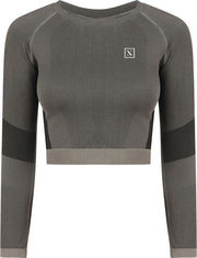 LXURY Tech Long Sleeve Crop Top Maat XXL/3XL - Grijs - Naadloze Sport Shirt - Naveltruitje - Dames Crop Top - Yoga & Fitness - Training Top - Fitness top - Sport Top