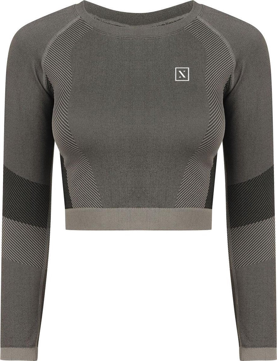 LXURY Tech Long Sleeve Crop Top Maat XXL/3XL - Grijs - Naadloze Sport Shirt - Naveltruitje - Dames Crop Top - Yoga & Fitness - Training Top - Fitness top - Sport Top