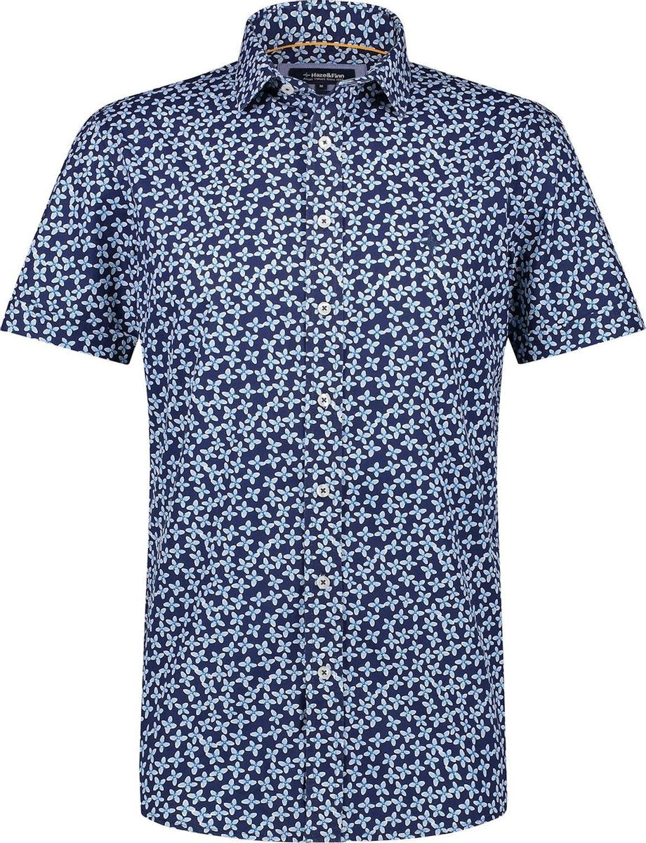 Haze&Finn Overhemd Print Navy Blauw (MC15-0101-42 - Navy-BigFlowers)