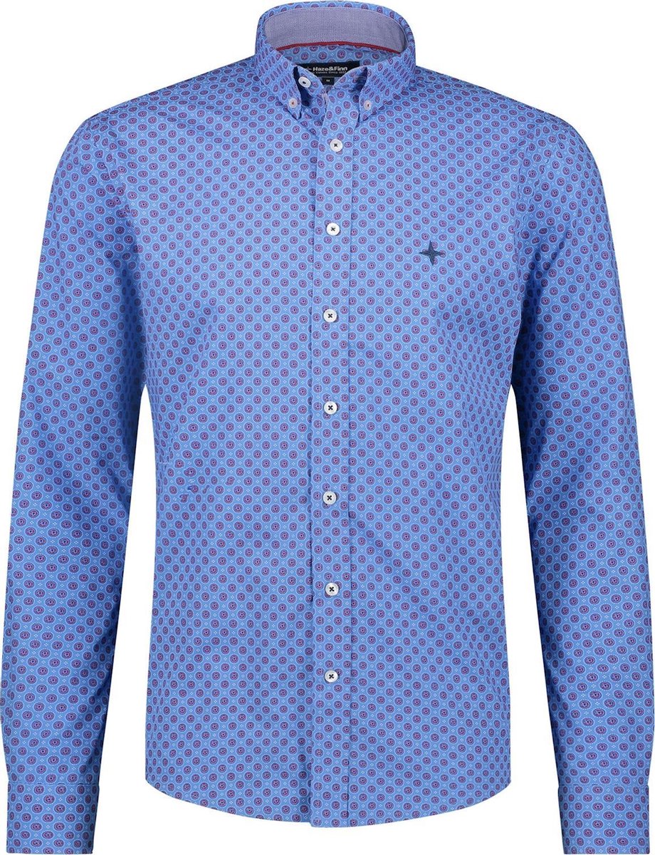 Haze&Finn Overhemd Print Licht Blauw (MC15-0110-22 - LightBlue-RedFlowerCircle)