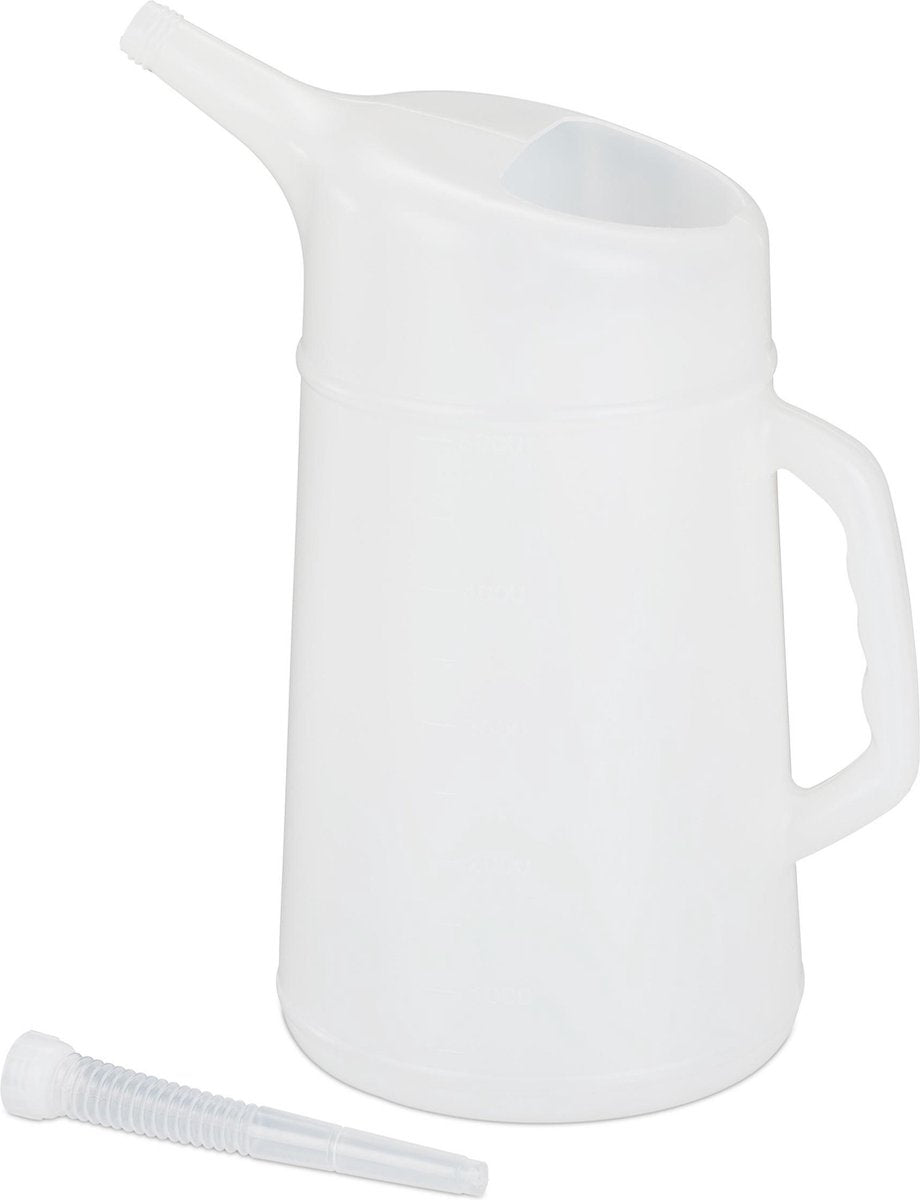 relaxdays oliekan met schenktuit - meetbeker olie - flexibele tuit - olie kan - wit 5 Liter