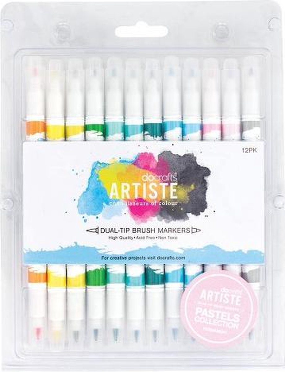 Dual Tip Brush Markers (12pcs) - Pastel